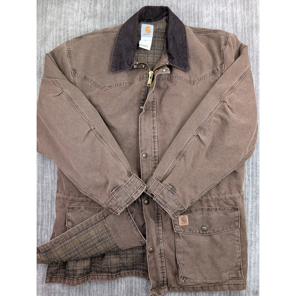 VTG Carhartt Detroit Jacket Men's Large C52 Brown Blanket Lined Corduroy Collar